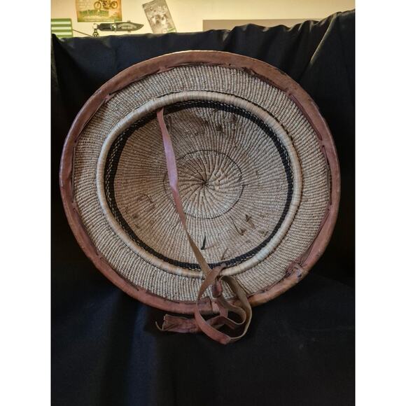 Authentic, AFRICAN CONICAL FULANI HAND WOVEN HAT WITH LEATHER TRIM main image 5